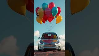 Tesla Model X Takes Flight with Balloons! | AI-Generated Experiment #shorts